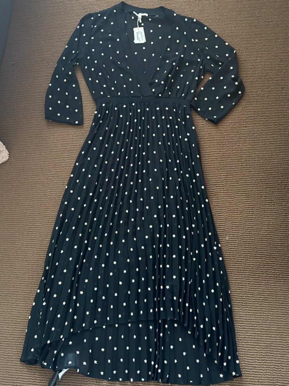 NWT Maje  Printed Midi Length Dress  Black | Size: 3  Retail $415